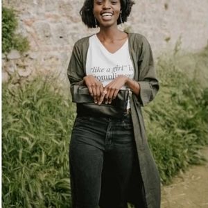 Sseko Open Front Olive Linen Duster, One Size, EUC